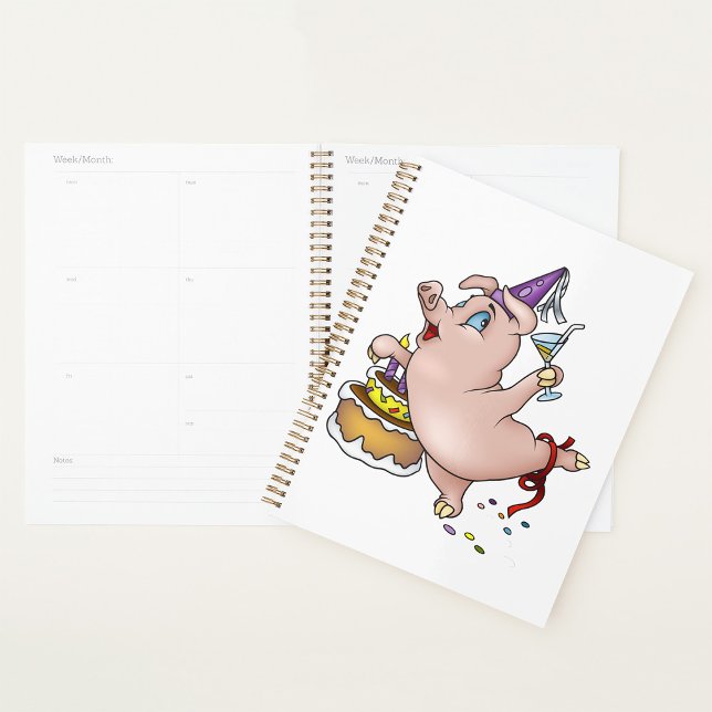Agenda Birthday Pig Partiing Spiral Planner (Criador carregado)