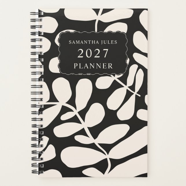 Agenda Black Abstract Tropical Palm Leaves Pattern (Frente)