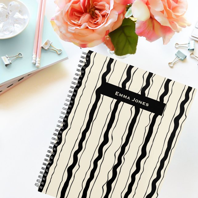 Agenda Black and Cream Stripes Fun Simple Elegant Custom (Criador carregado)