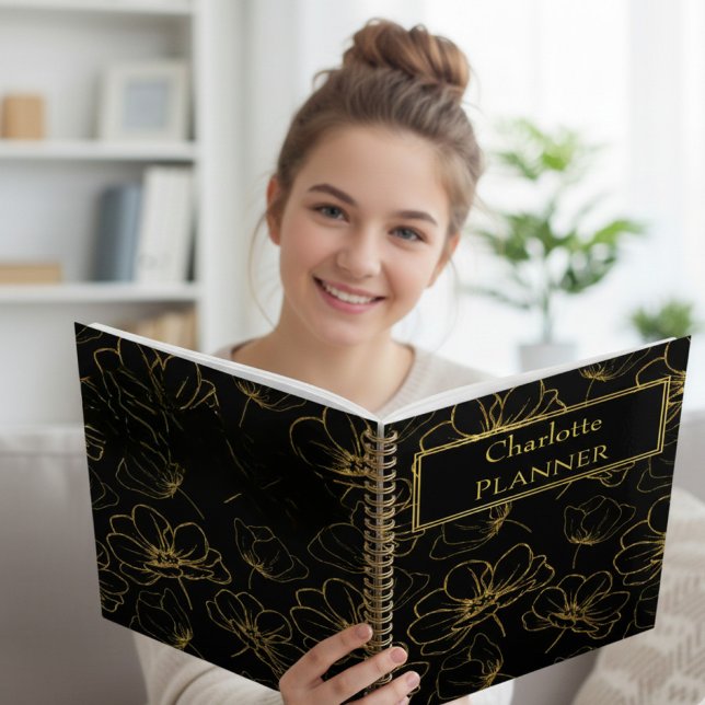 Agenda Black and Gold Floral Name (Criador carregado)