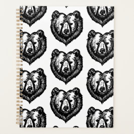Agenda Black and White Bear's Face Ink Drawing