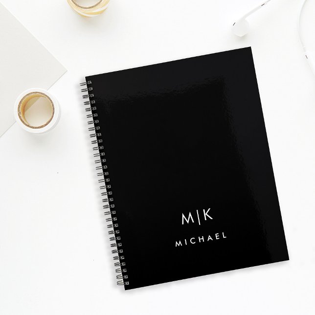 Agenda Black and White | Modern Monogram (Criador carregado)