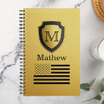 Agenda Black Dourado Shield USA Sinalizador Monograma Nom<br><div class="desc">Adicione seu nome e monograma para tornar seu próprio produto exclusivo.</div>