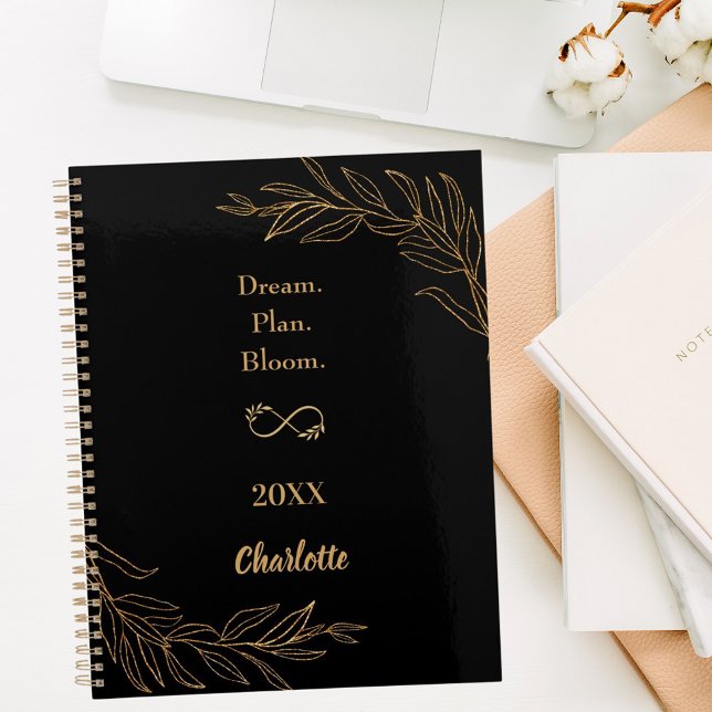 Agenda Black gold botanical motivational quote 2026 (Criador carregado)