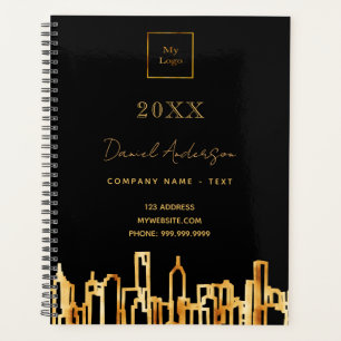 Agenda Black gold city skyline name business logo 2023
