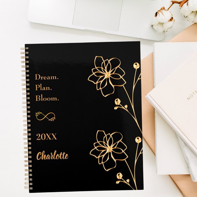 Agenda Black gold floral motivational quote 2026 (Criador carregado)