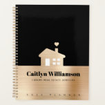 Agenda Black Gold Foil Imobiliária Broate House<br><div class="desc">Uma simples e falsa lâmina de ouro esfregada metálica, ícone moderno da casa e tipografia negra em negrito sobre uma banda metálica de folha esfregada de ouro, uma camada preta sobre este desenhista, elegante, personalizado gráfico, designer anualmente. Personalize com seu nome, empresa e ano atual. Preencha o verso com seus...</div>