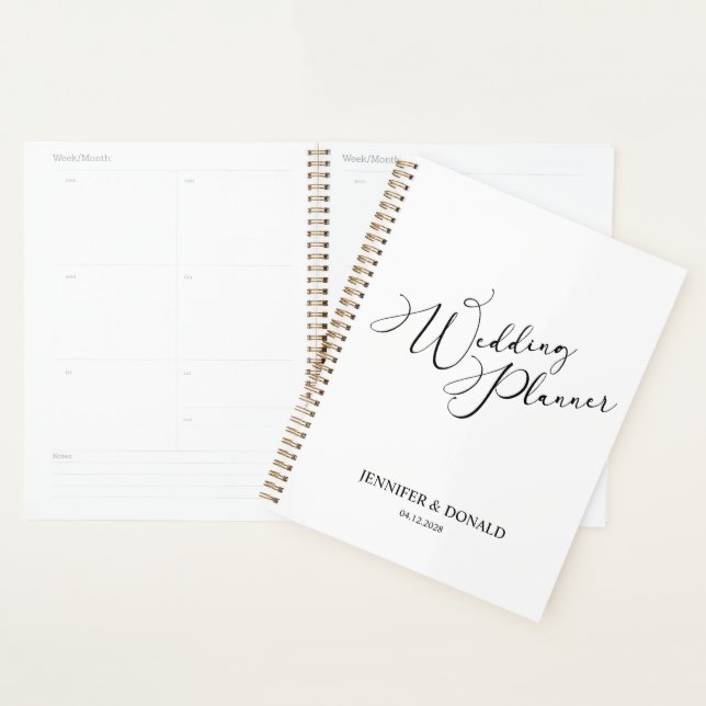 Agenda Black Modern Simple Add Photo Wedding Planner (Exibição)