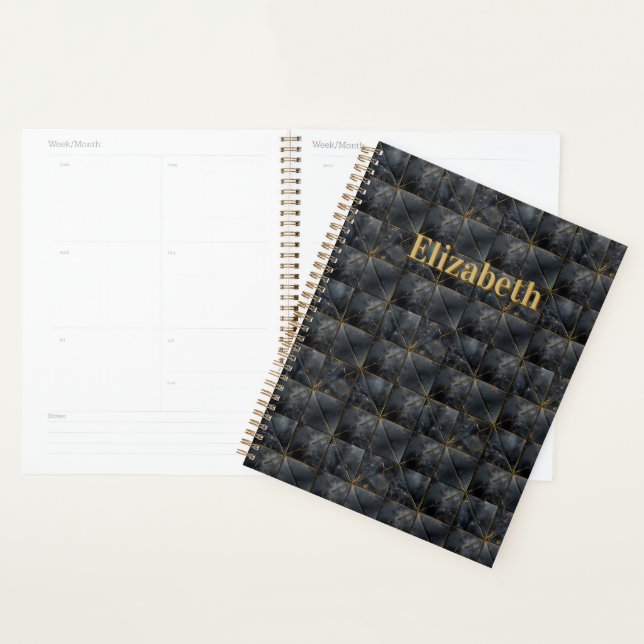 Agenda Black Onyx Tiled Pattern Name Monogram (Exibição)