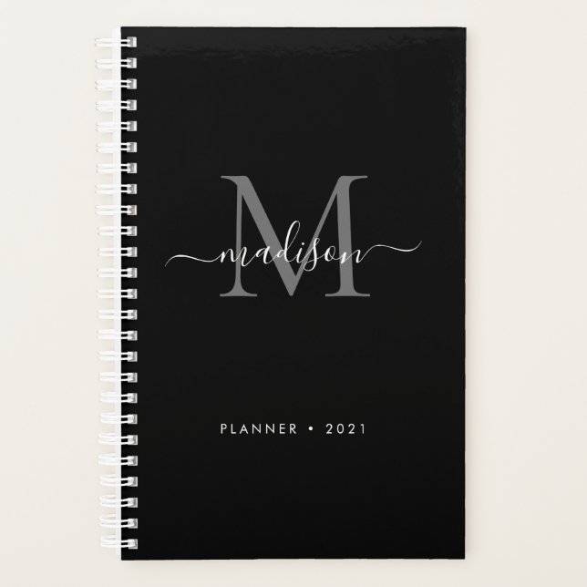 Agenda Black Silver Cinza Girly Monographic Nome do Scrip (Frente)