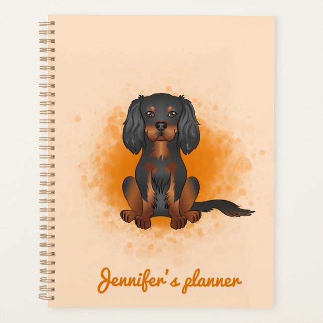 Agenda Black & Tan Cavalier King Charles Dog Em Laranja (Frente)