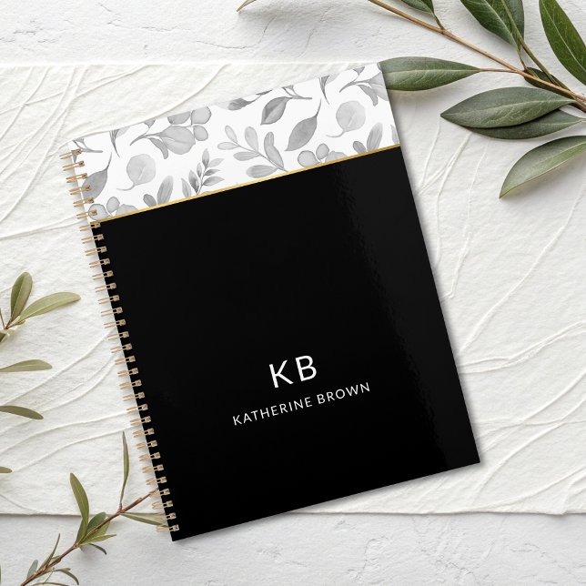 Agenda Black Watercolor Floral Pattern Stylish 2026 (Criador carregado)
