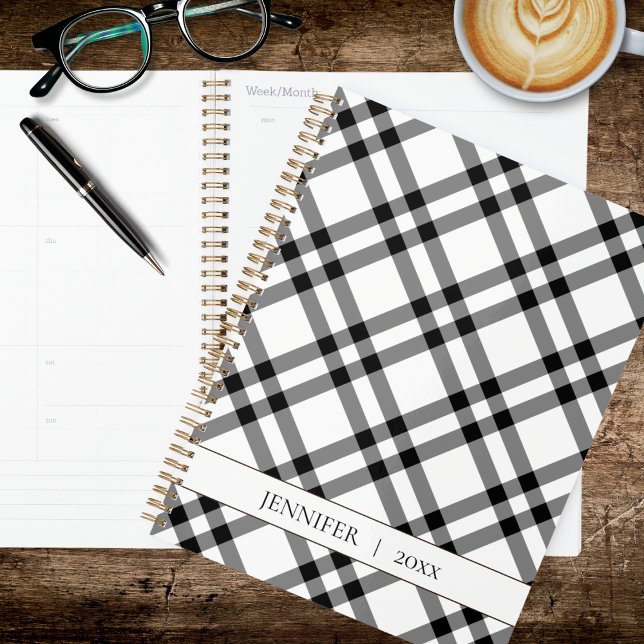 Agenda Black & White Buffalo Plaid (Criador carregado)