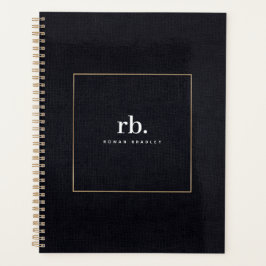 Agenda Black White Gold Fabric Effect Elegant Monogram