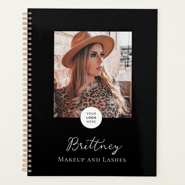 Agenda Black White Script Logo Photo Makeup Customizable  (Frente)