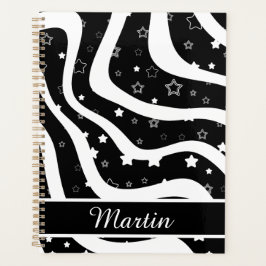 Agenda Black &white stars on lines custom name
