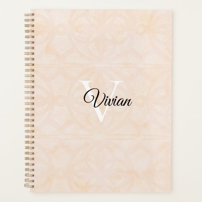 Agenda Blanc Cream Batik Elegante Monogramas Planner (Frente)