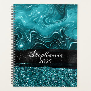 Agenda Bloco de Cor Glam Azul Brilhante Mármore