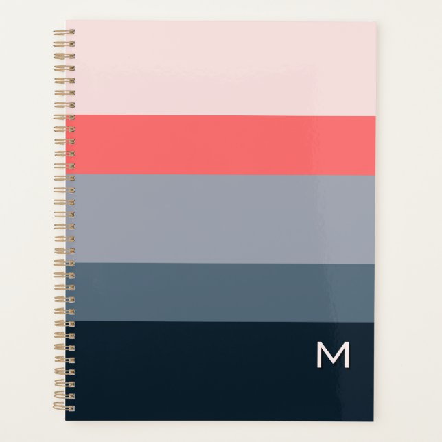 Agenda Bloco de Cor Moderno Rosa Cinza Monograma Personal (Frente)