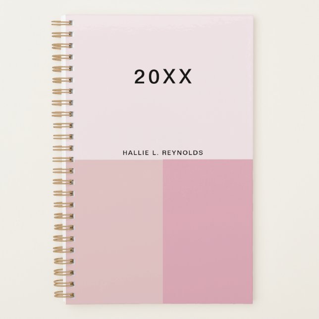 Agenda Bloco de Cor Monograma Bege Rosa Pastel Pálido (Frente)