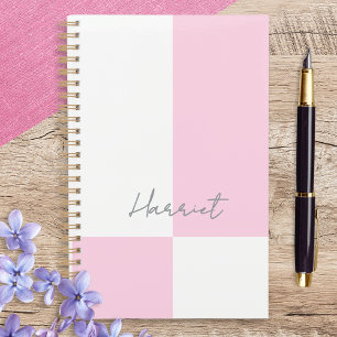 Agenda Bloco de Cor Pastel Rosa e Branco Personalizado