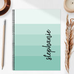 Agenda Bloco de Cores de Assinatura Personalizada Aqua 20<br><div class="desc">Esta moderna design de tendência apresenta cinco faixas de blocos de cores em tons de gradiente de aqua médio a claro. Personalize-o com o seu nome no script de escrita manual de assinatura preta vertical.</div>