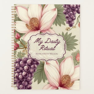 Agenda Bloco de Notas Diário com Flores Rosa Roxo
