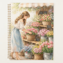 Bloco de Notas Menina Mercado de Flores Aquarela V