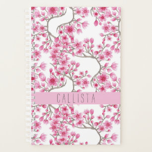 Agenda Blossom Floral de Cereja Rosa Monograma de Cor Fló