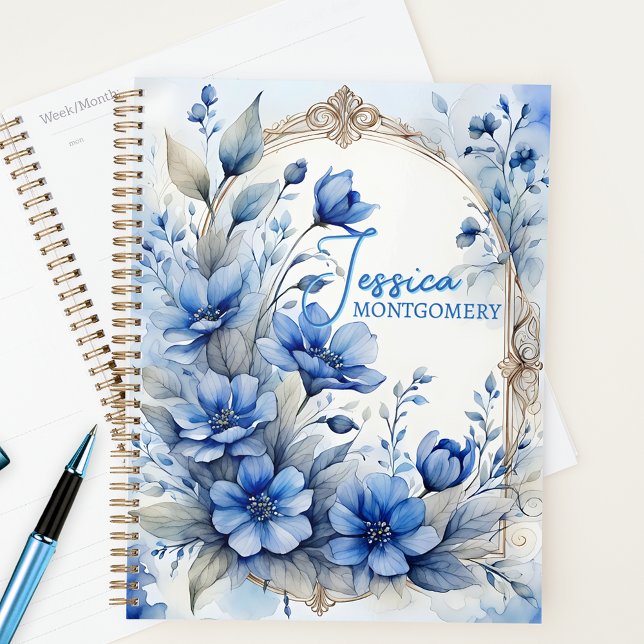 Agenda Blossomas Azuis Serenes Sofisticados Vintage (Criador carregado)