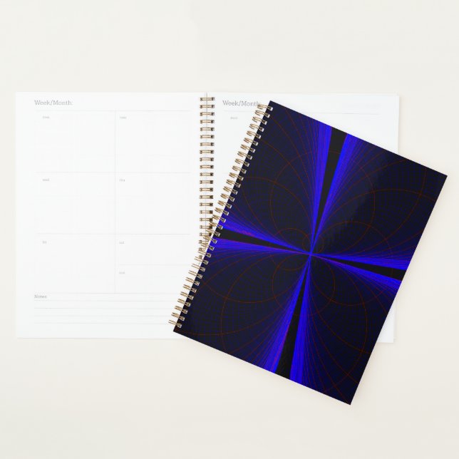 Agenda Blue Accent Clover Leaf Geometric Spiral Planner (Exibição)