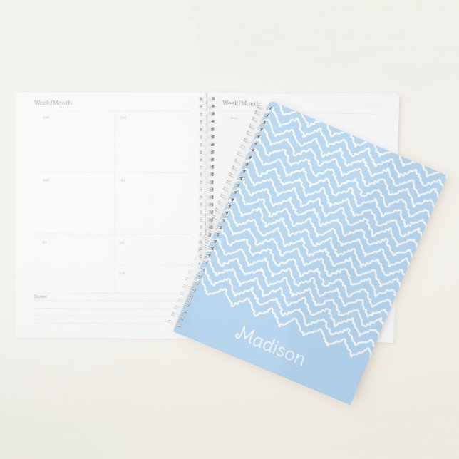 Agenda Blue And White Squiggly Chevron Zigzag With Name (Exibição)