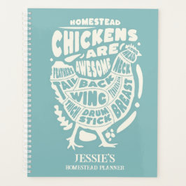 Agenda Blue Cream Chicken Art Personalizado Homestead