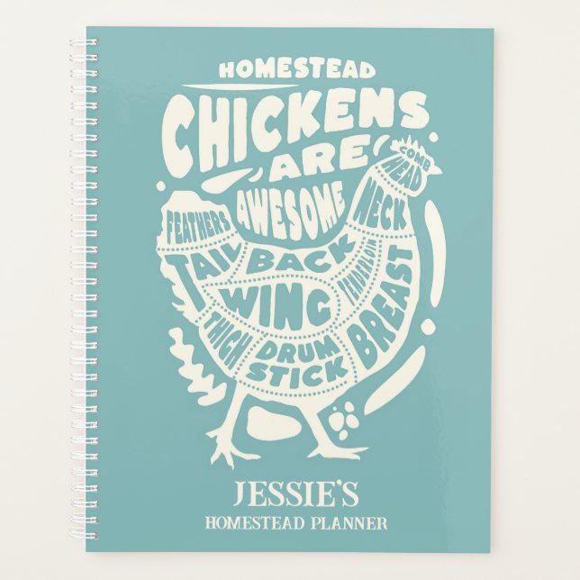 Agenda Blue Cream Chicken Art Personalizado Homestead (Frente)