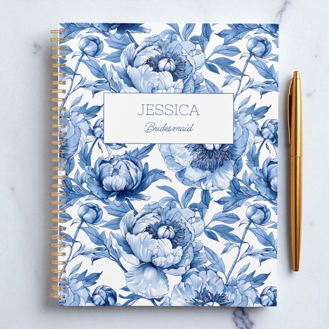Agenda Blue Floral Chinoiserie Fllower Modern Bridesmaid (Blue Floral Chinoiserie Flower Modern Bridesmaid Planner)