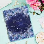 Agenda Blue floral glitter dust name glamorous 2023<br><div class="desc">A midnight blue background with faux glitter dust and blue florals.  The blue color is uneven. The name is written with a modern hand lettered style script.  Personalize and add your name,  title and year.</div>