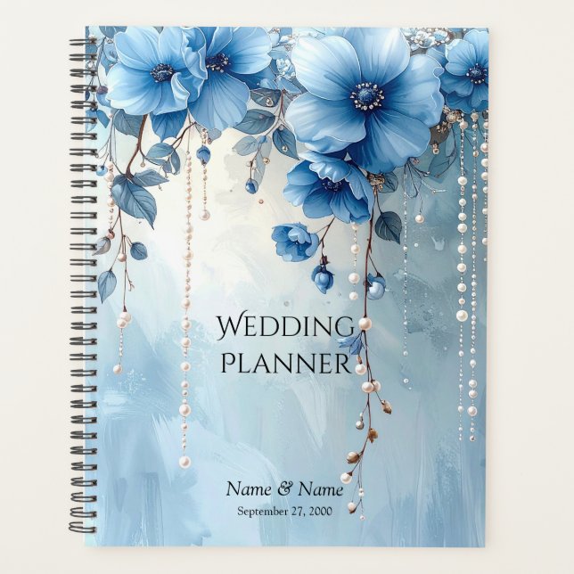 Agenda Blue Flowers and Pearls Planner (Frente)