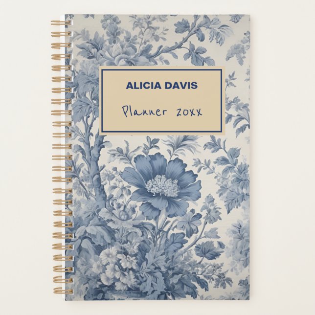 Agenda Blue Flowers Toile de Jouy seu nome sem nome (Frente)
