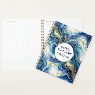 Agenda Blue Gold Marble Luxury Abstract Fluid Art Pattern