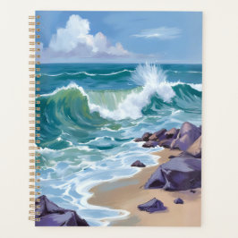 Agenda Blue Ocean Waves Watercolor Painting