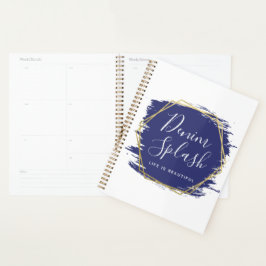 Agenda Blue Paint Stroke & Modern Gold Geometric Chic