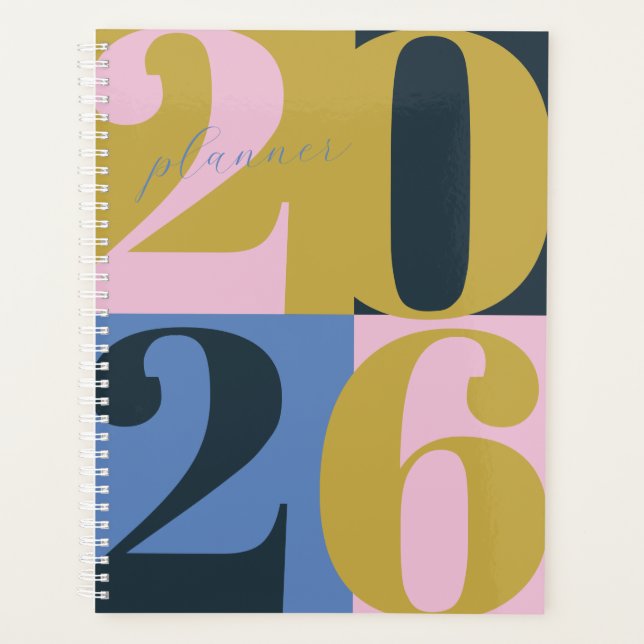 Agenda Blue Pink Green Bold Year Color Block Planner (Frente)