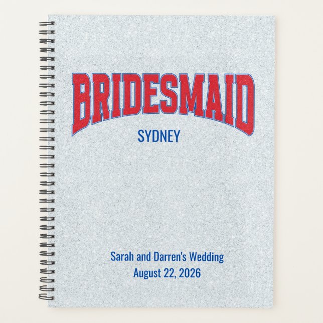 Agenda Blue + Red Faux Glitter BRIDESMAID Bachelorette (Frente)