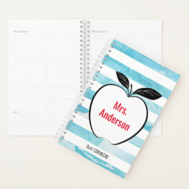 Agenda Blue Watercolor Stripes e Apple para Professores