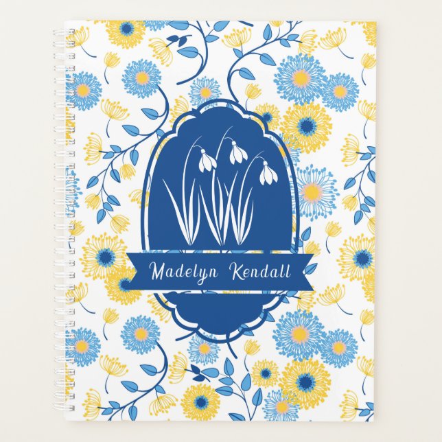 Agenda Blue & Yellow Laurentian Floral Custom Name (Frente)