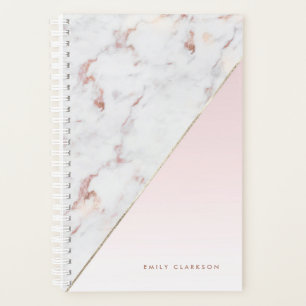 Agenda Blush de mármore Dourado com Rosa de chic personal