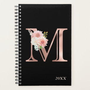 Agenda Blush de Rosa Dourado Floral Monograma Anual Letra