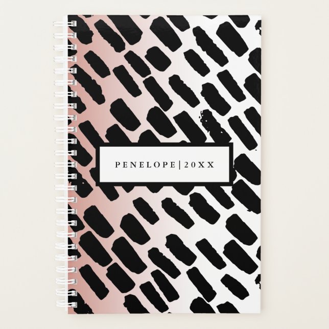 Agenda Blush e White com Traços e Nome de Pincel Preto (Frente)