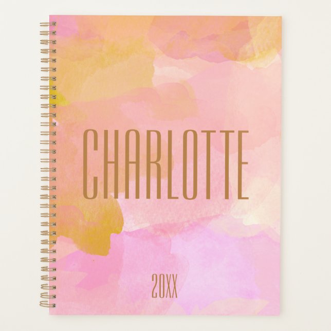 Agenda Blush Elegante Personalizado de Cores d'Água, sem  (Frente)