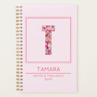 Agenda Blush Pink Floral Monogrammed Name Letter T